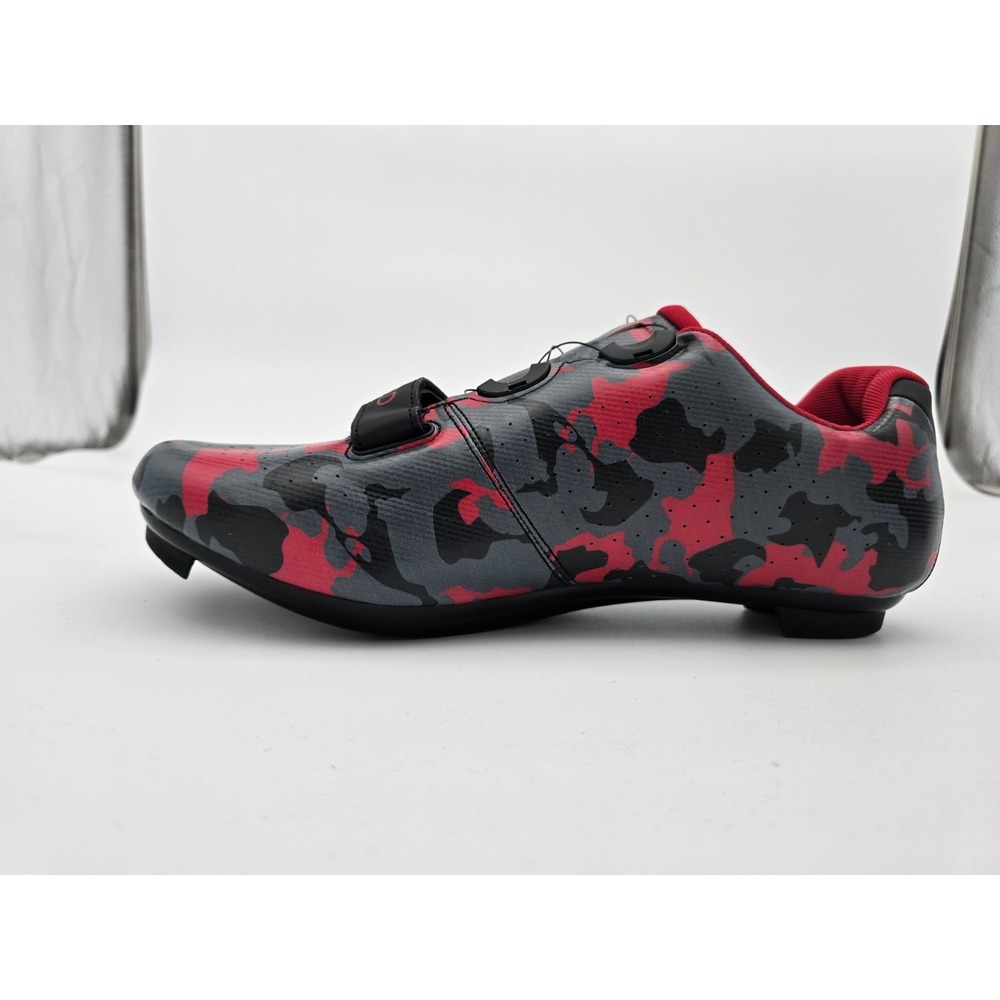 Speed Cycling Shoes Mens Size 13 Black Red Camouflage 3 Cleat Speed Tie Strap - Picture 9 of 10